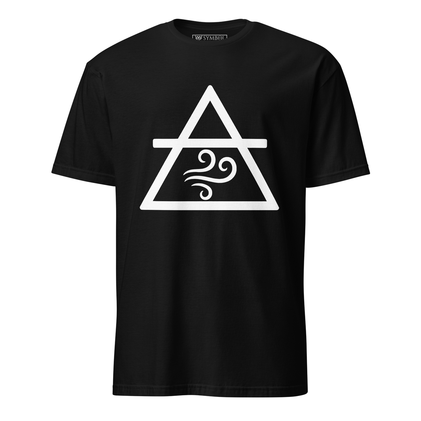 Air element symbol from The Alchemy Series in white on black occult t-shirt