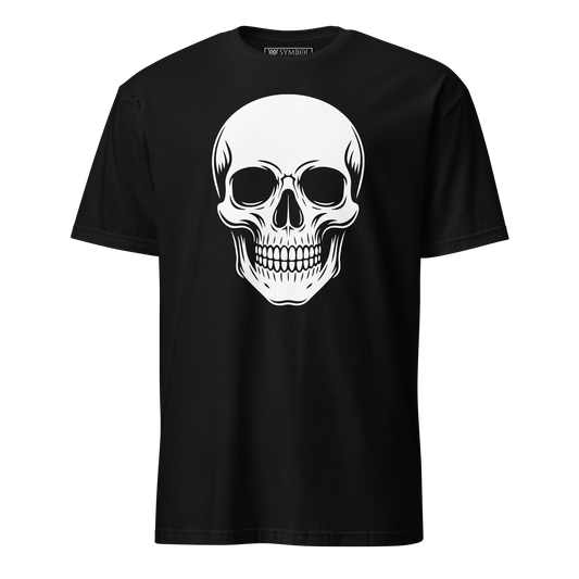 Human skull symbol in bold white on gothic black shirt from The Skull Series by Symbol Cult