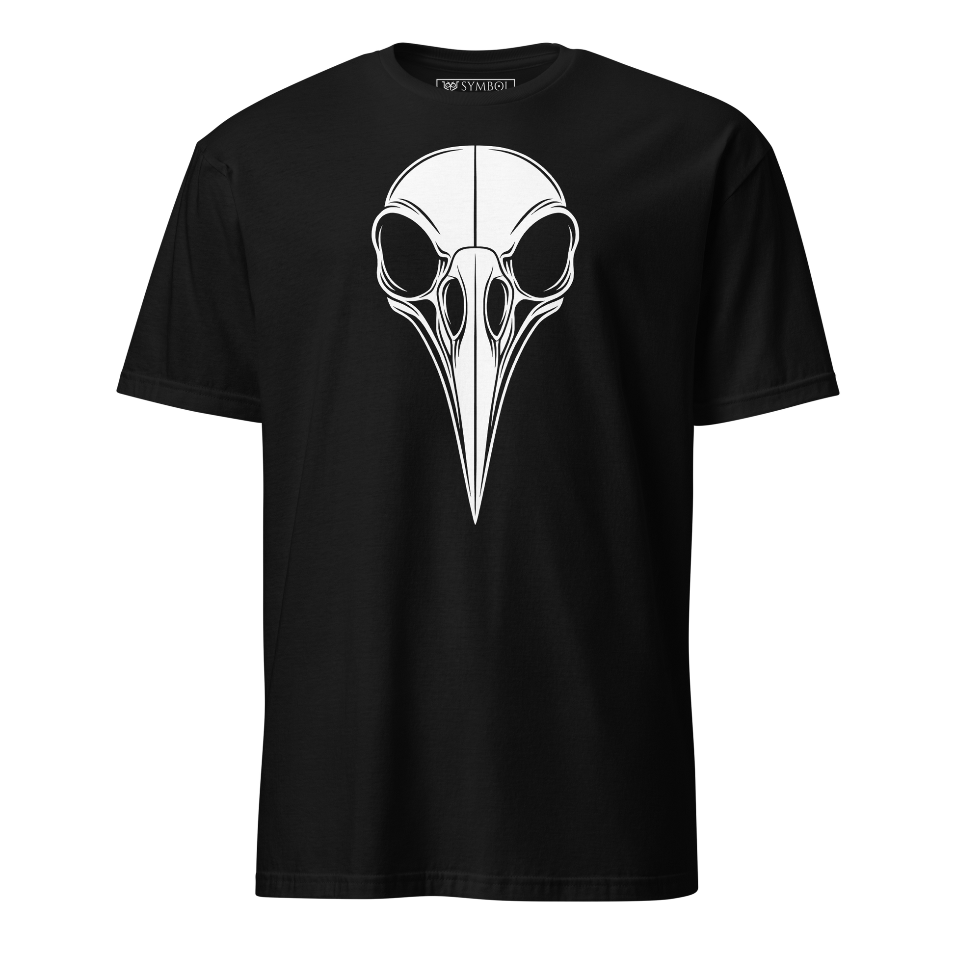Raven skull symbol in bold white on gothic black shirt from The Skull Series by Symbol Cult