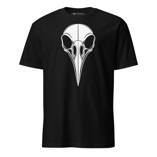 Raven skull symbol in bold white on gothic black shirt from The Skull Series by Symbol Cult