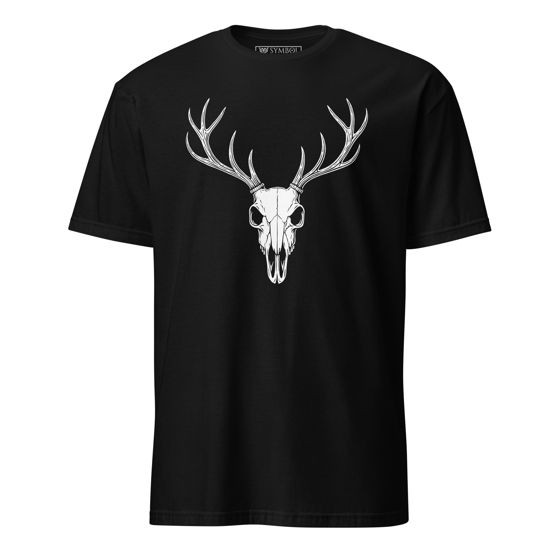 Stag or der skull symbol in bold white on gothic black shirt from The Skull Series by Symbol Cult