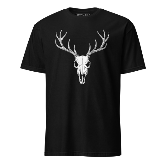 Stag or der skull symbol in bold white on gothic black shirt from The Skull Series by Symbol Cult