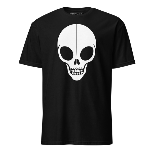 Alien skull symbol in bold white on gothic black shirt from The Skull Series by Symbol Cult