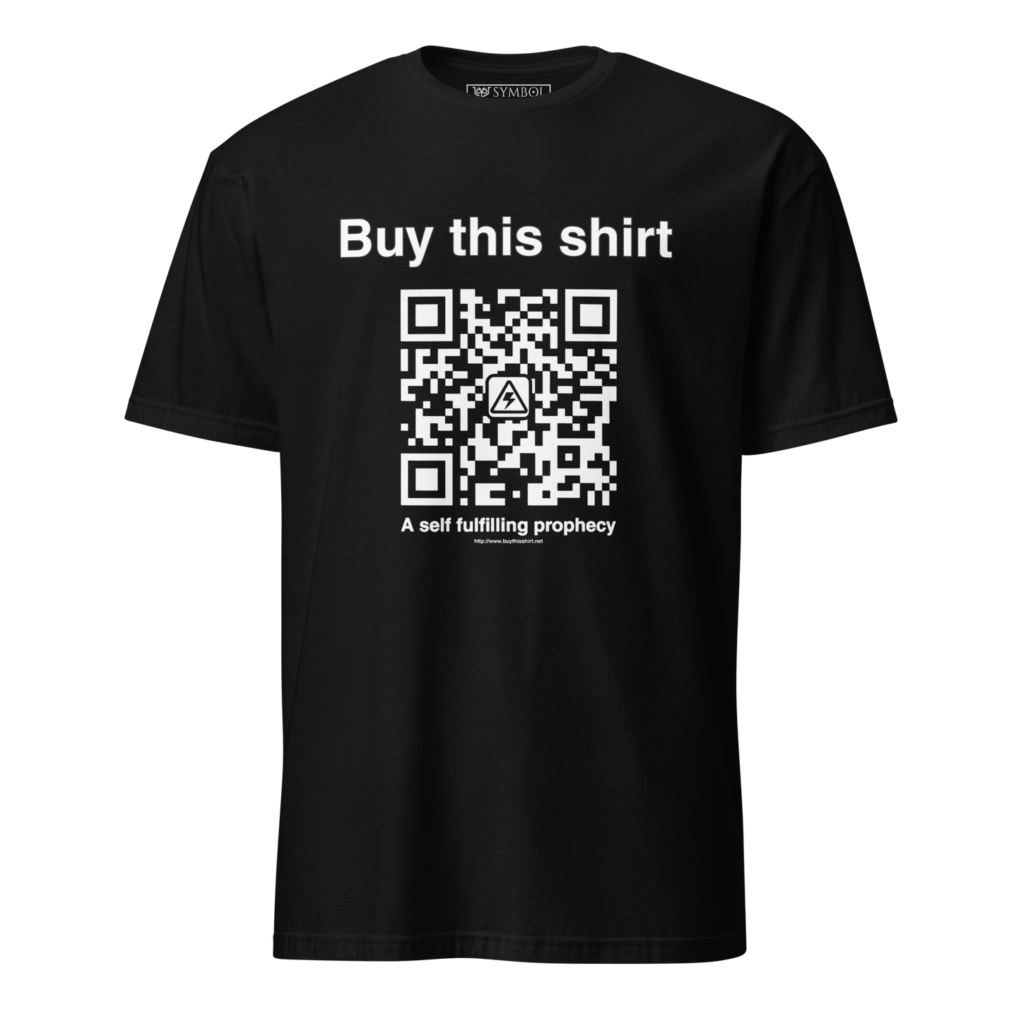 Recursive QR code design linking to itself on minimalist black shirt
BUY THIS SHIRT